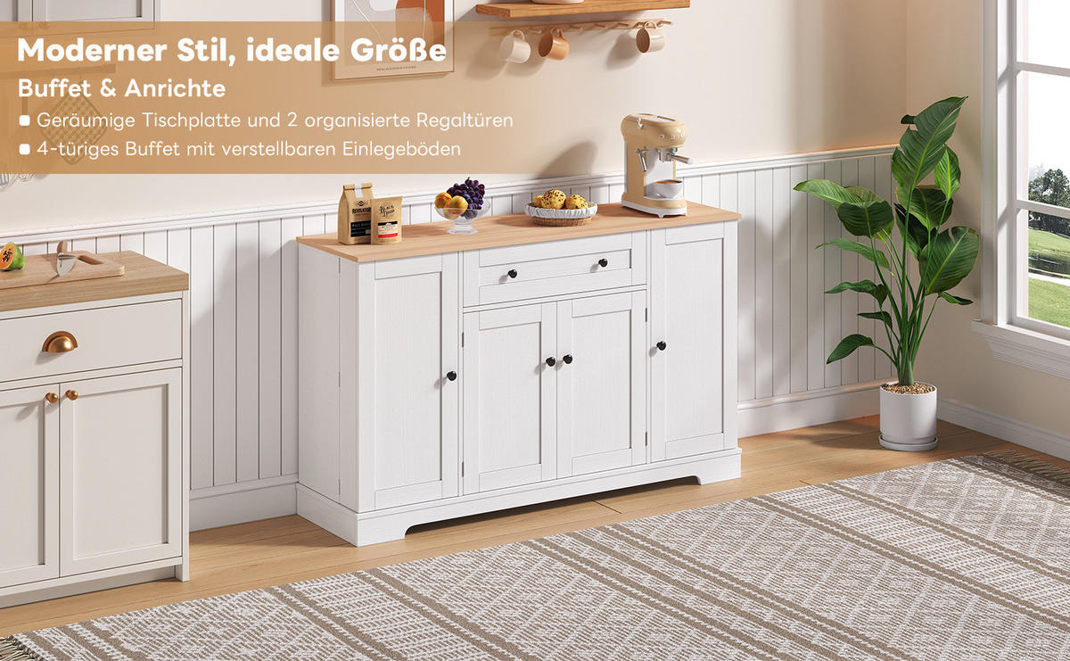 SIDEBOARD mit Schublade, Doppeltürfach und verstellbaren Einlegeböden, 138/40/85 cm, Natur und Weiß - Weiß, Holzwerkstoff (138/85/40cm) - Redom