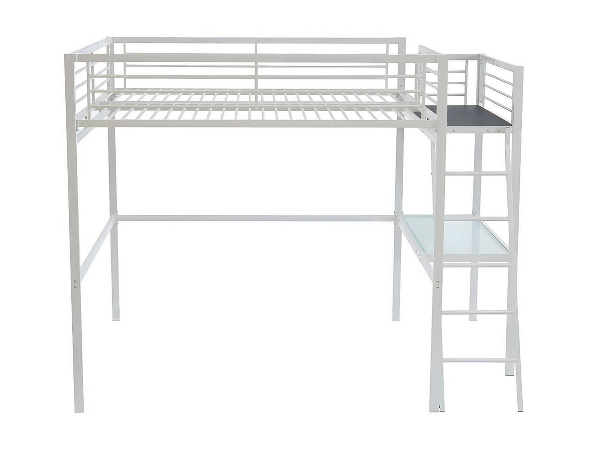 HOCHBETT mit Schreibtisch + Matratze - 140 x 190 cm - Weiß - CASUAL II - Weiß, Metall - Vente-Unique