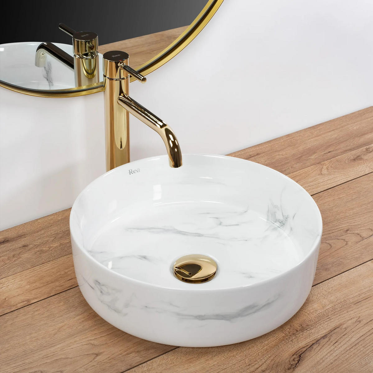 AUFSATZWASCHBECKEN Rea Sami Nature Marble - Weiß, Keramik (36/11.5/36cm) - REA