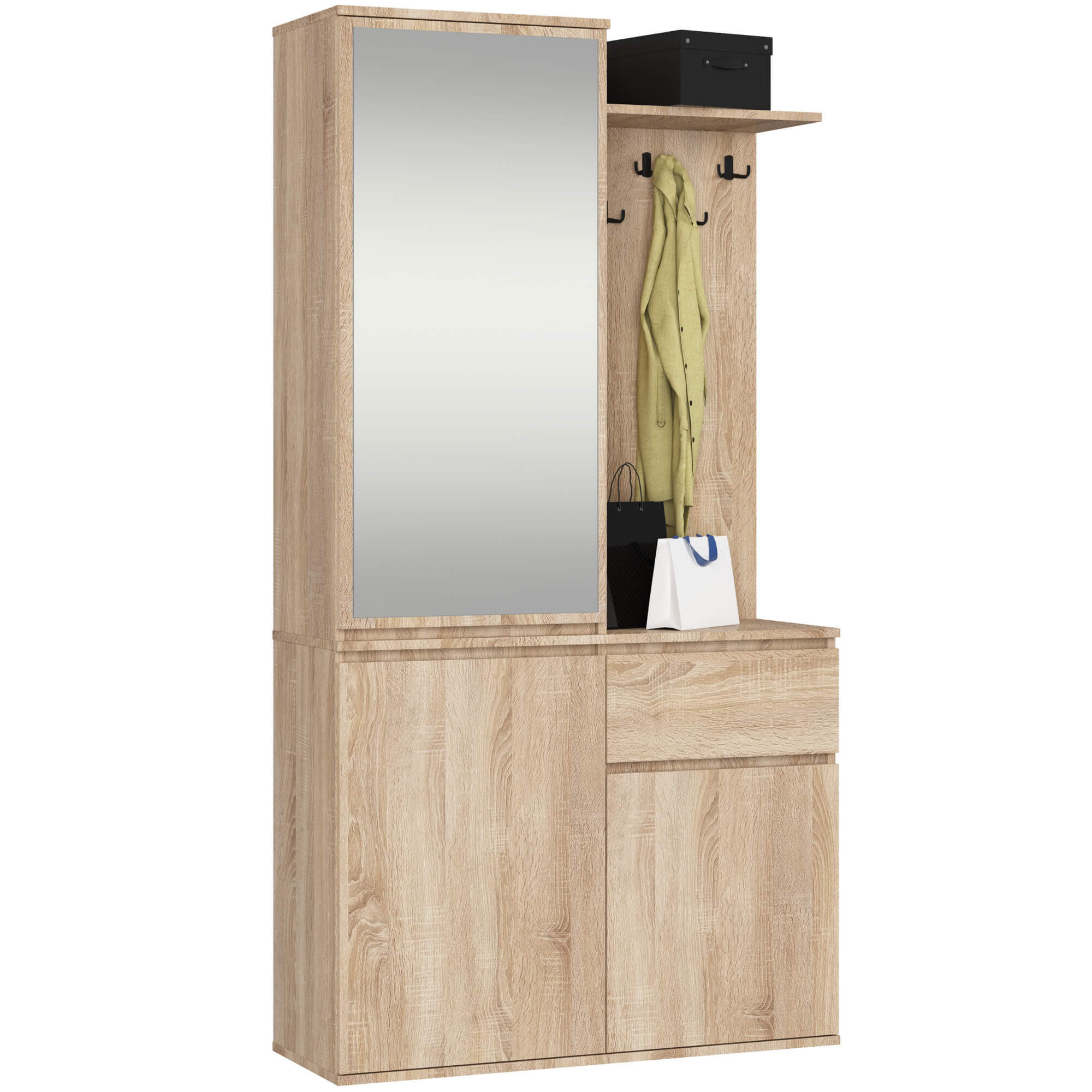GARDEROBE Entro mit Spiegel, Sonoma Eiche, 95x183x35 cm - Sonoma Eiche, Holzwerkstoff (95/183/35cm) - Akord