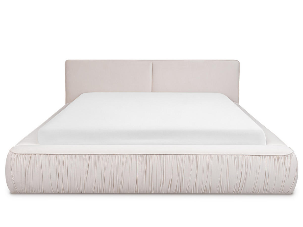 POLSTERBETT Liva Hellbeige 180/200 cm Samt mit Bettkasten - Beige, Textil/Metall (180/200cm) - wonello