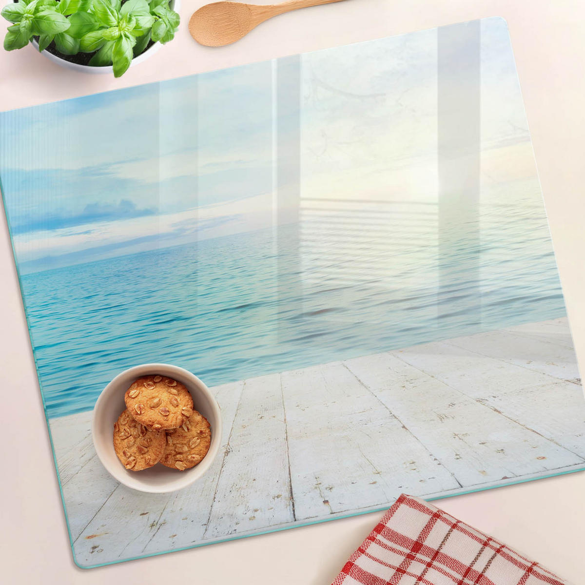GLASPLATTE 60x52 cm Meer - Blau, Glas (60/0.4/52cm) - TULUP