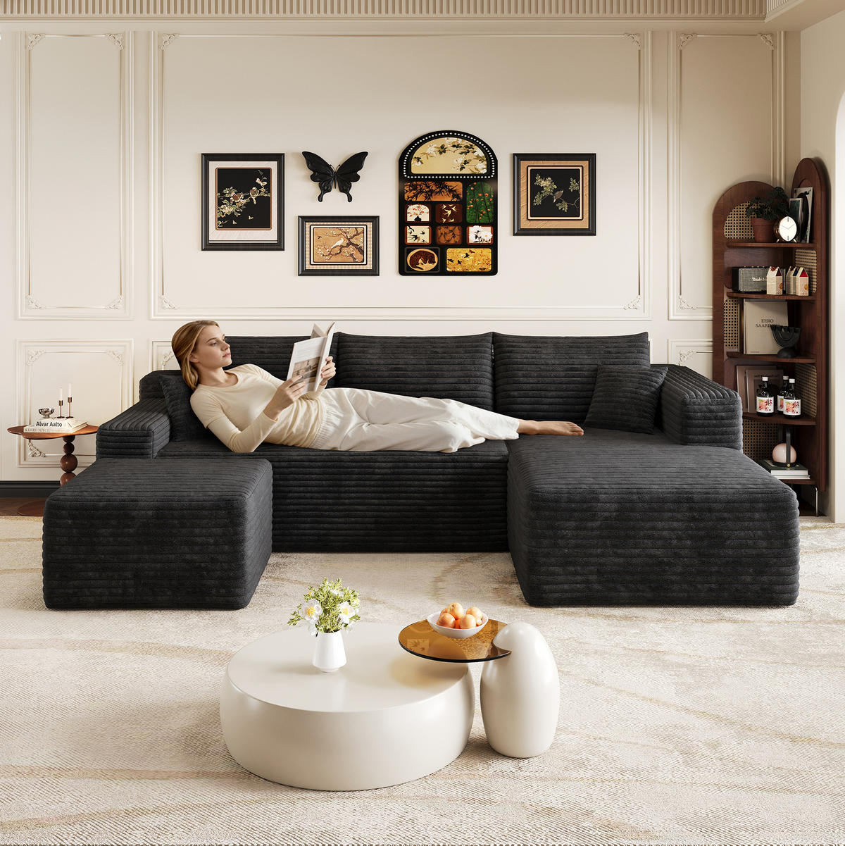 ECKSOFA 241/151/58 cm schwarz aus Stoff ohne Montage - Schwarz, Textil (151/241cm) - OKWISH