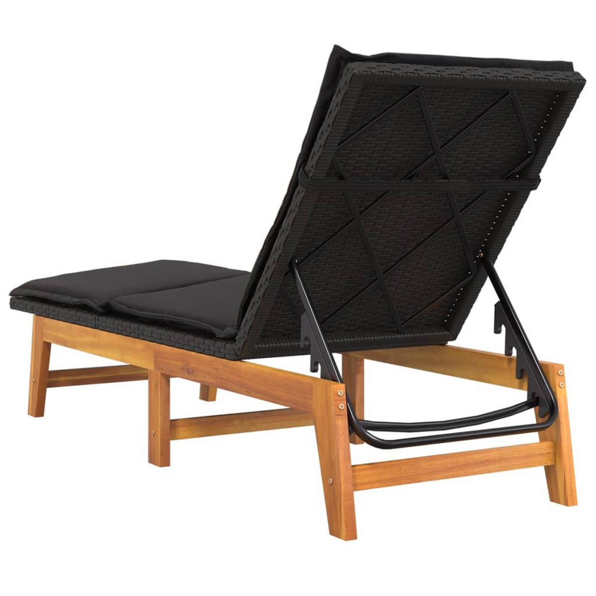 SONNENLIEGE Mit Kissen Poly Rattan & Massivholz Akazie - Schwarz, Holz (54/87/200cm) - vidaXL