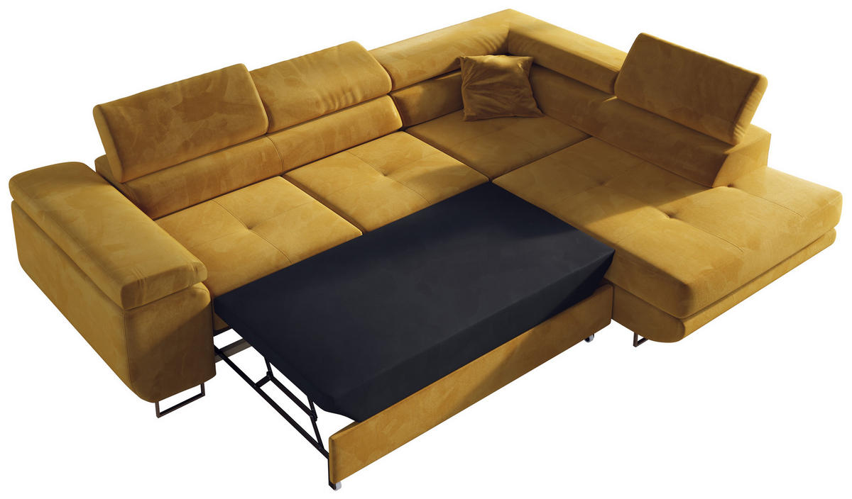 ECKSOFA GUSTAW L Gelb Velvet Links Seite - Gelb/Silberfarben, Textil/Metall (205/275cm) - MKS