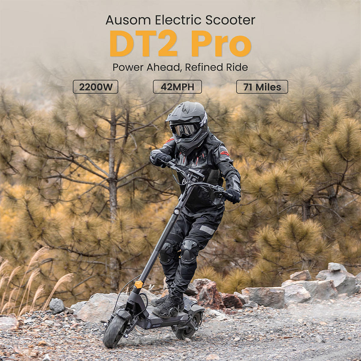 E-SCOOTER Ausom DT2 Pro – Dual-Motor-System mit 2×1100W, 68 km/h Höchstgeschwindigkeit & 115 km Reichweite - Grau, Metall (59cm) - Ausom