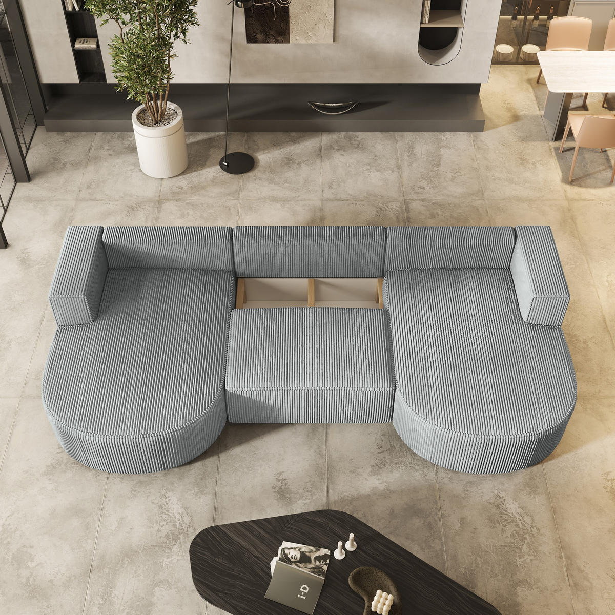 WOHNLANDSCHAFT VEZZO P Gelb Kordstoff mit Schlaffunktion - Gelb, Holz (347/85/174cm) - MASSENO
