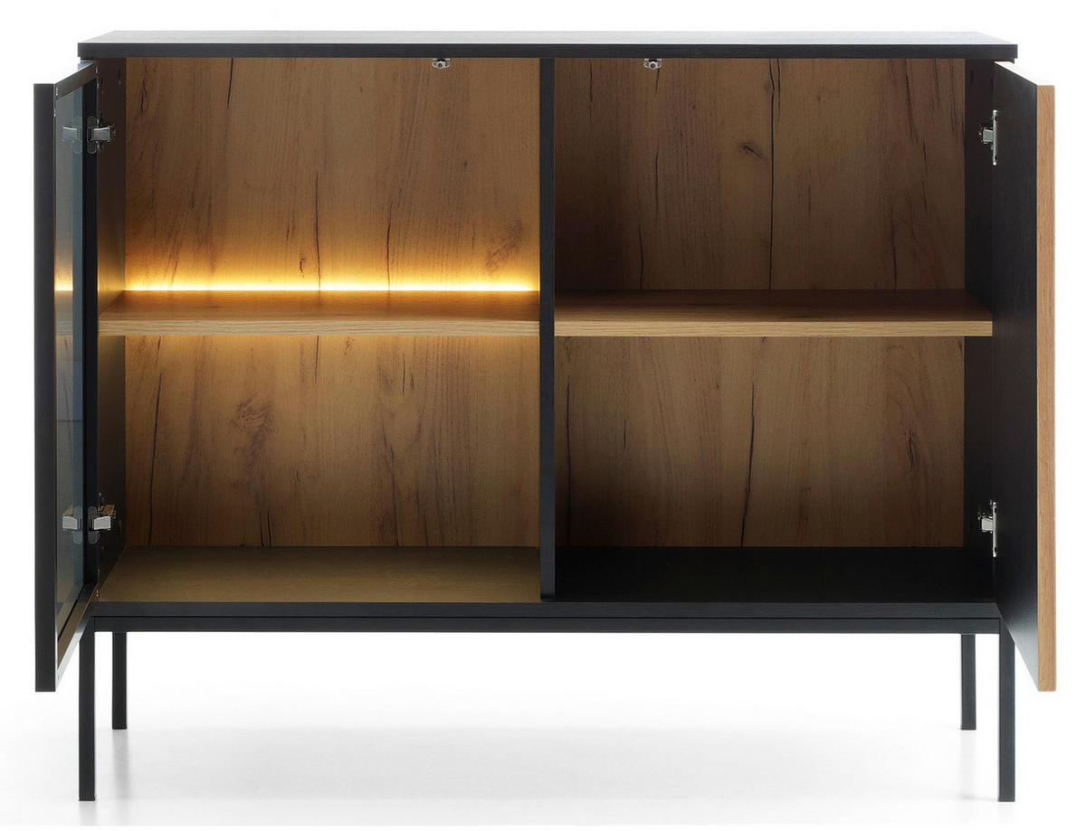 KOMMODE 100 cm Haller mit Lamellen, LED-Beleuchtung, Braun - Braun, Holz (104/83/39cm) - Emporius