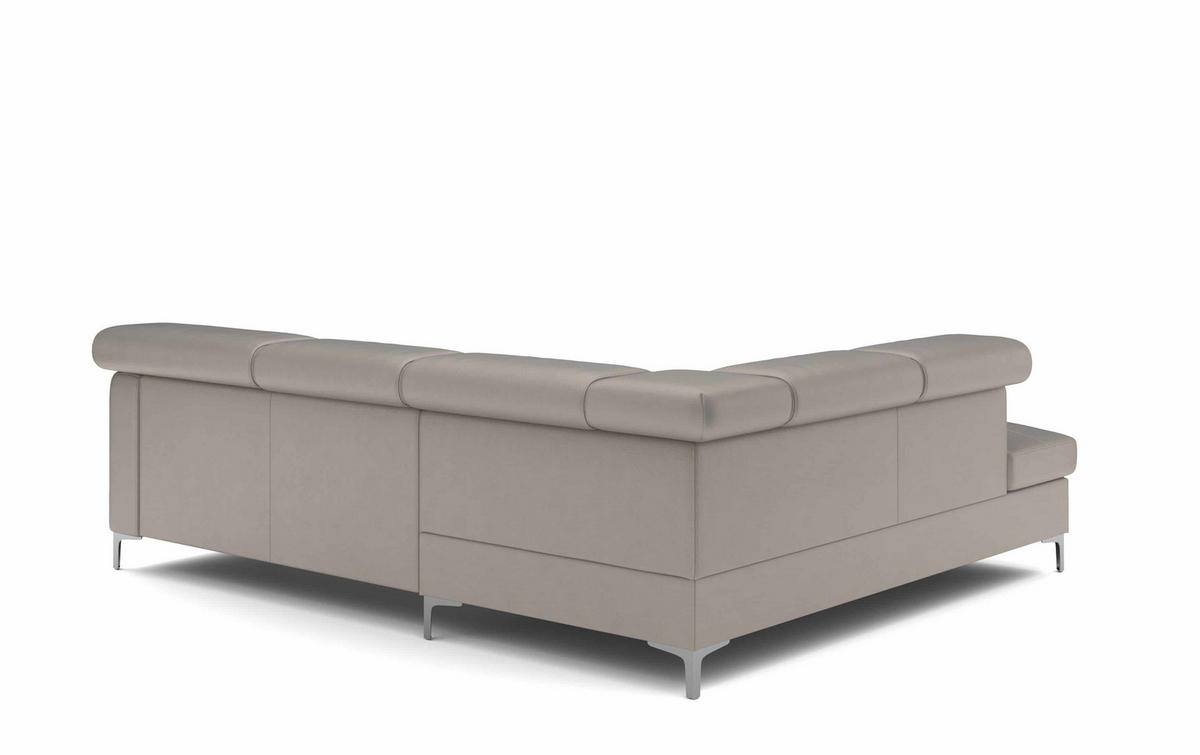ECKSCHLAFSOFA aus Echtleder mit Schlaffunktion und Bettkasten - Chromfarben/Silberfarben, Leder/Holz (242/207cm) - Cotta