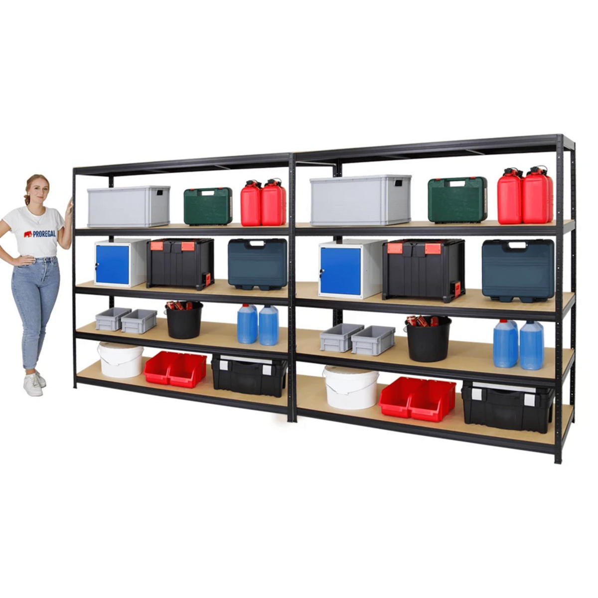 SCHWERLASTREGAL Giant Elephant 2er-Set mit 2x 180x180x60 cm Fachlast 200 kg Schwarz - Schwarz, Metall (360/180/60cm) - PROREGAL
