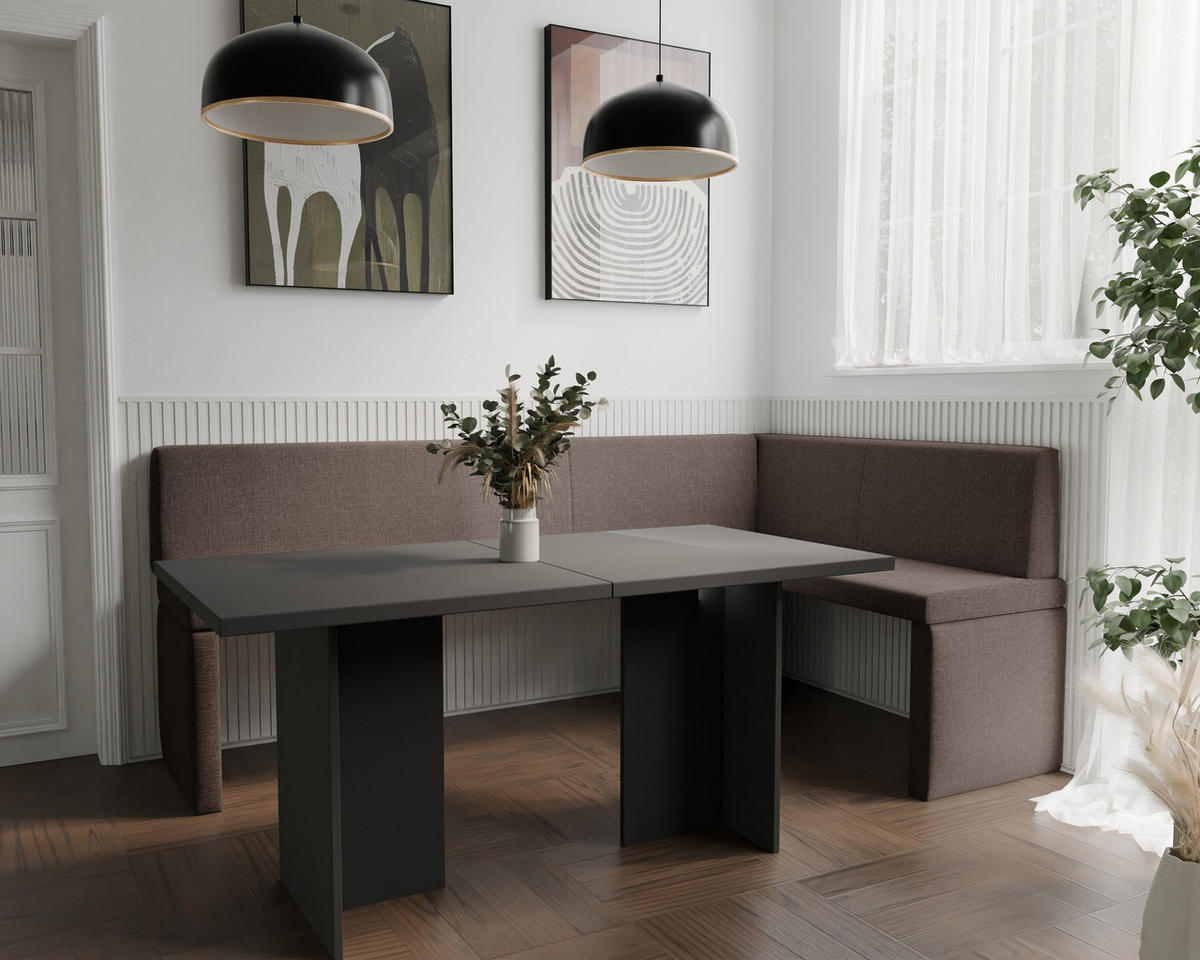 ECKBANK rechts OWEN Webstoff, 128/168 cm Braun - Braun, Holz/Textil (128/168cm) - Idohome