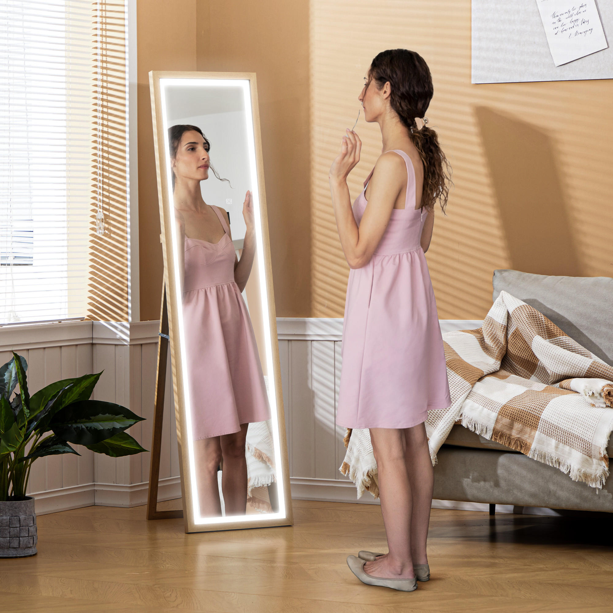 Thumbnail - Homcom Ganzkörperspiegel, Eiche, Glas, 5x160x40 cm, Spiegel, Standspiegel