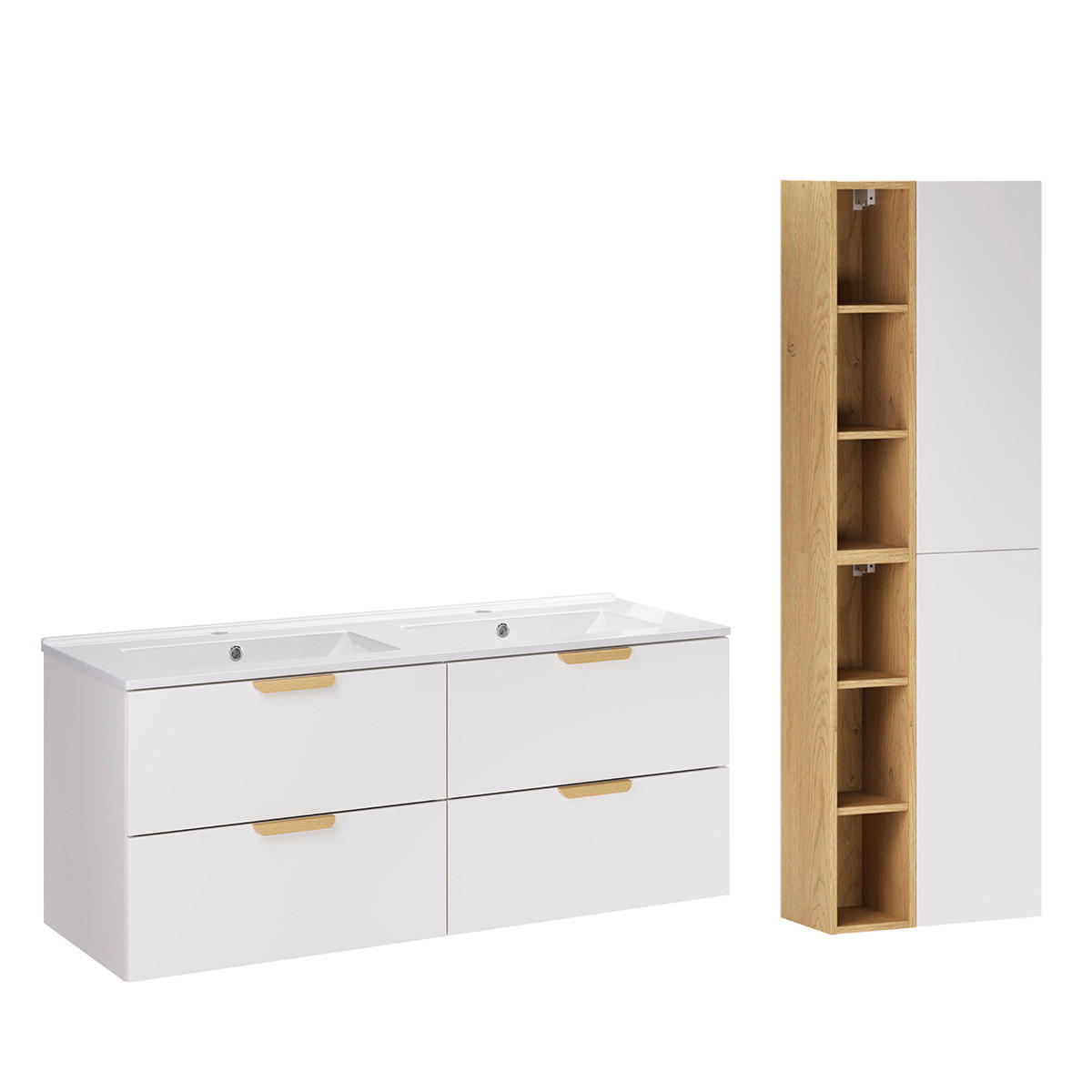 BADMÖBEL 121cm Oria 2er-Set Weiß - Weiß, Holzwerkstoff (121/50/46cm) - Petits-meubles