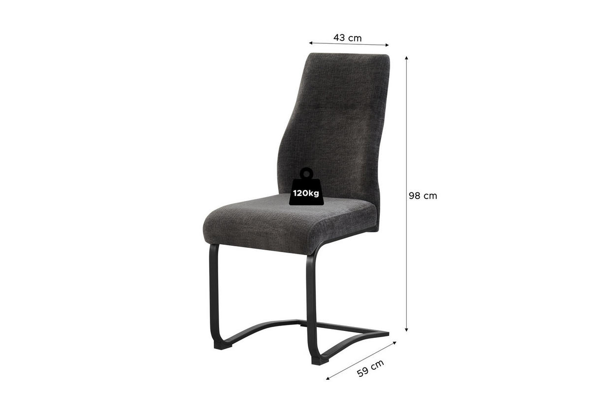 SCHWINGER-STUHL 2er Set Madrid Stühle in Anthrazit - gemütliches Design - B/H/T: 43x98x59 cm - Anthrazit, Textil (59/98/43cm)