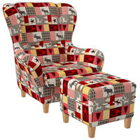 OHRENSESSEL Sofia Relaxsessel mit Hocker | Design Schwedisch Landhaus - Multicolor/Grau, Textil (92/68/95cm) - Supellex
