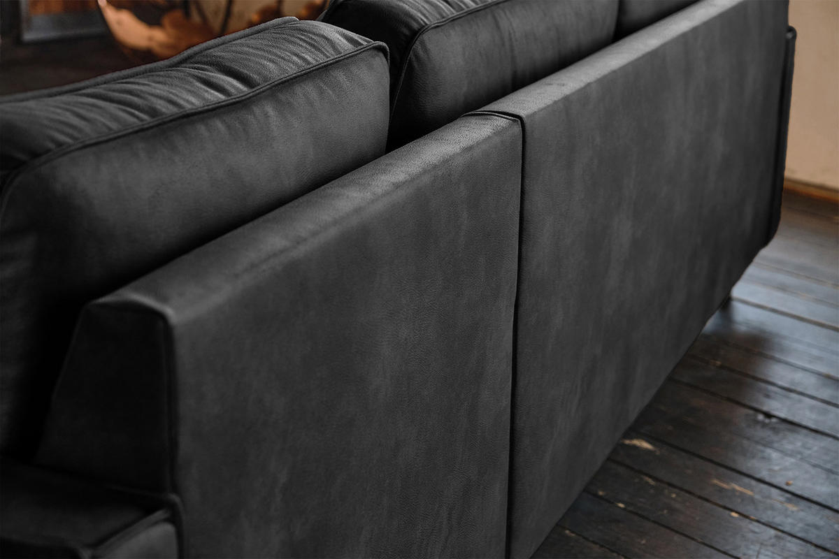 ECKSOFA VILNIUS Schwarz Lederfaserstoff - Schwarz, Leder/Metall (286/170cm) - KAWOLA