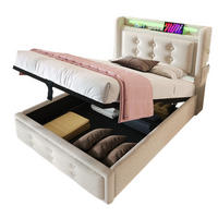 POLSTERBETT 90/200 cm Beige aus Baumwoll-Leinenstoff mit LED-Beleuchtung - Beige, Textil (90/200cm) - OKMYHOME