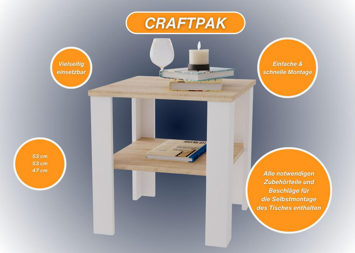 COUCHTISCH Lara53 53/47/53 - Weiß/Sonoma Eiche, Holzwerkstoff (53/53/47cm) - RAUMHIRSCH FURNITURE
