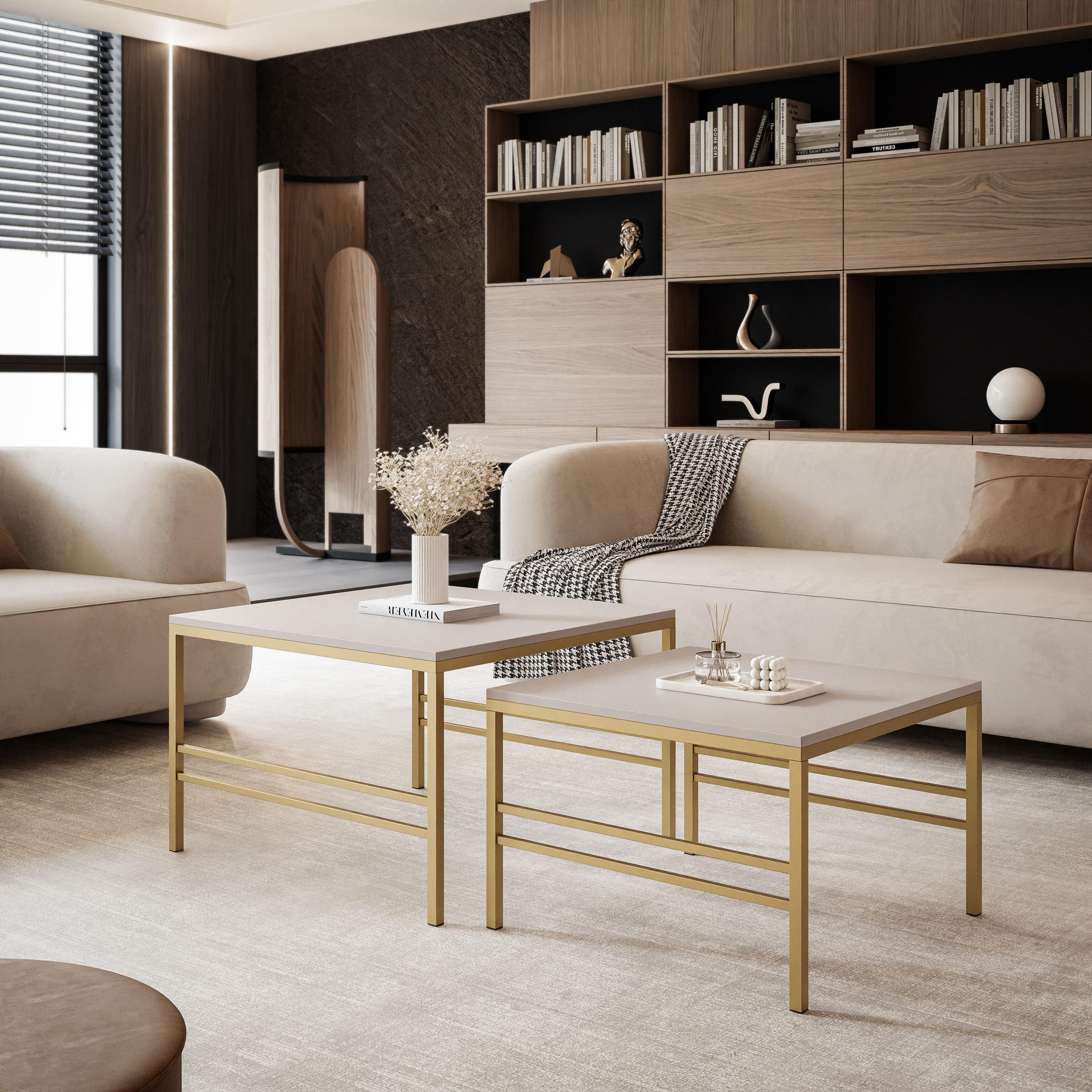 COUCHTISCH Cashmere Matt Gold Rahmen - Beige/Goldfarben, Holzwerkstoff (70/70/46cm) - Idohome