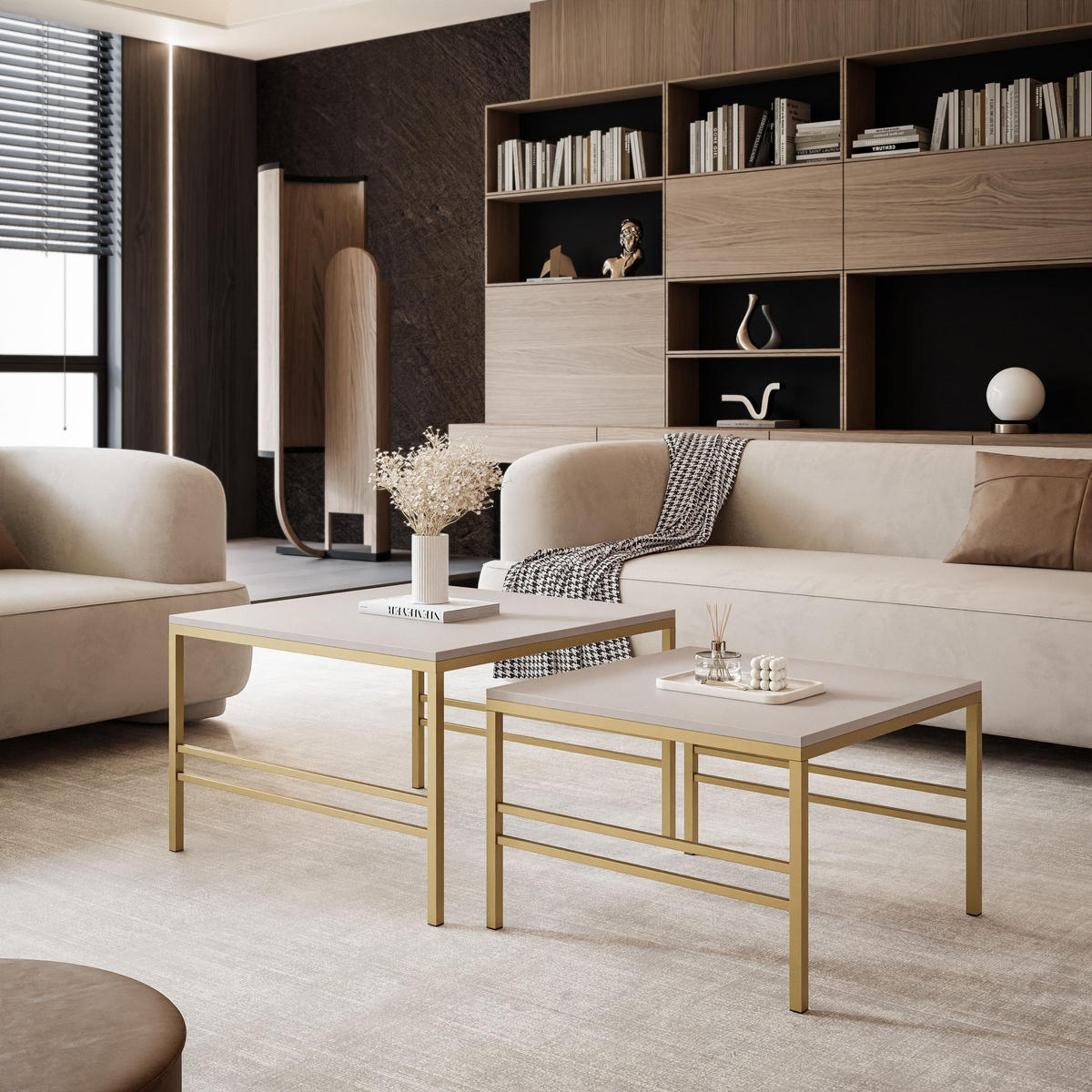 COUCHTISCH Cashmere Matt Gold Rahmen - Beige/Goldfarben, Holzwerkstoff (70/70/46cm) - Idohome