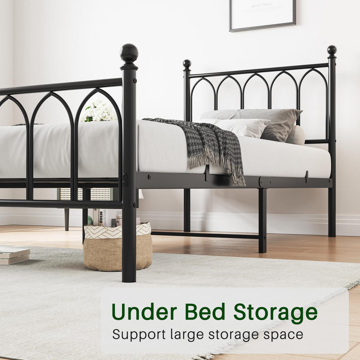 METALLBETT 90x200 cm Vintage Stauraum schwarz - Schwarz, Holzwerkstoff (90/200cm) - LEBENLANG