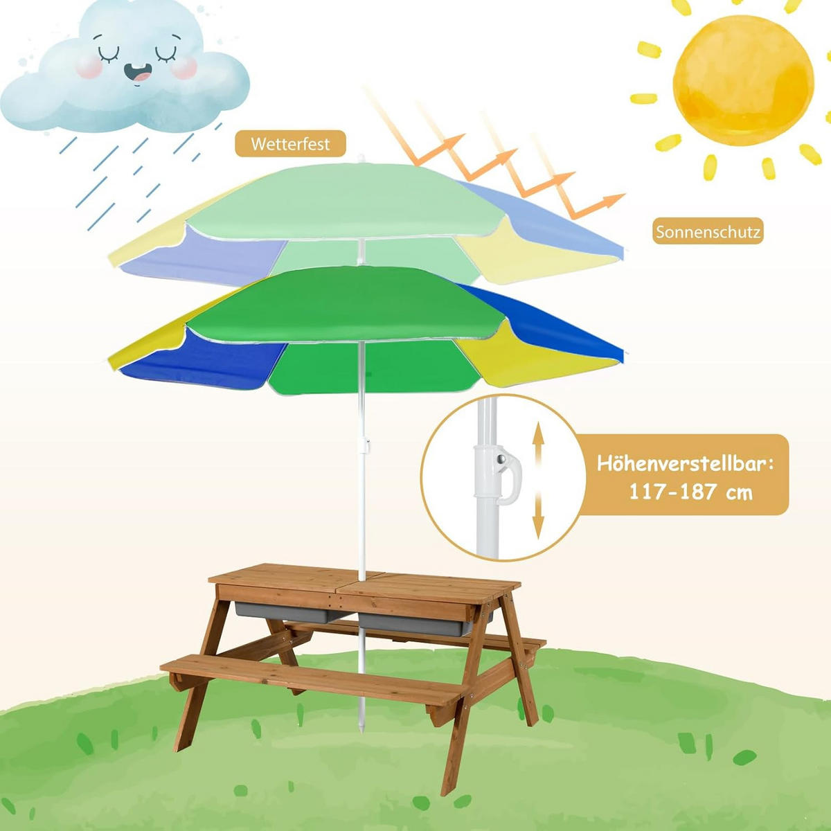 PIKNIKOVÝ STŮL 50 cm žlutý - žlutá, dřevo - COSTWAY