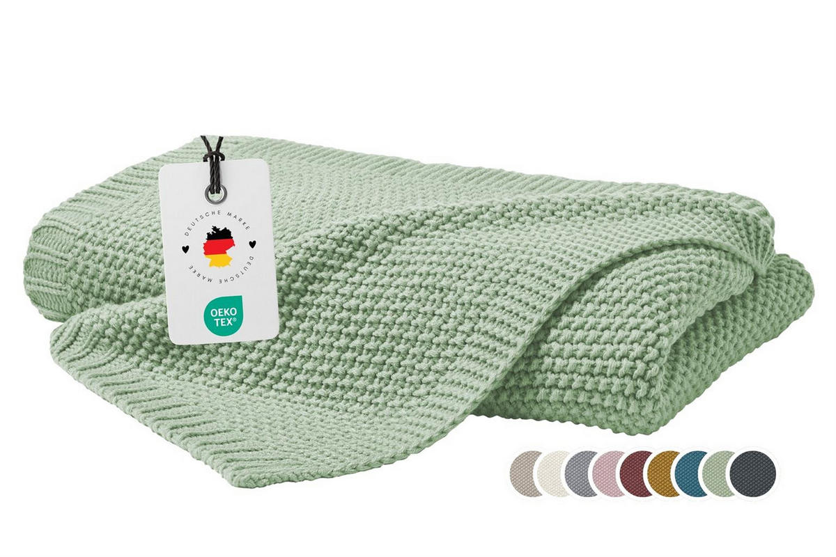 STRICKDECKE 130x170 cm, Kuscheldecke aus 100% Polyacryl, Flauschige Wohnzimmer Wohndecke für Sofa, Bett, Couch - Salbei Grün - Grün, Textil (130/170cm) - Carpe Sonno