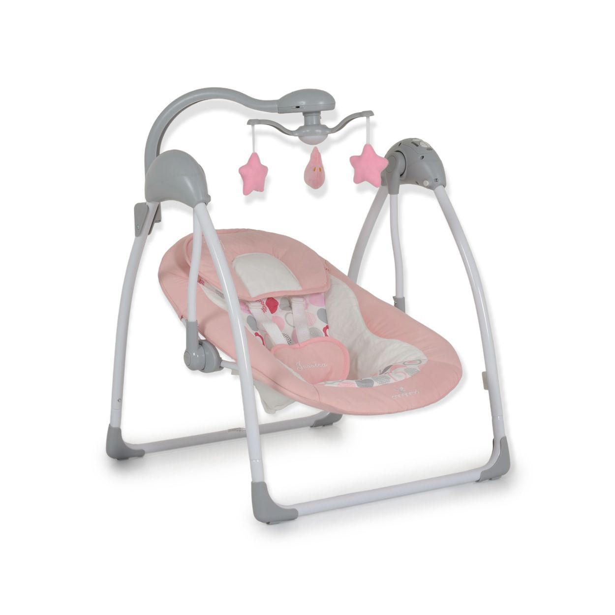 BABYWIPPE Jessica rosa Musikfunktion, 5 Schaukelstufen, Timer, 5-Punkt-Gurt, Kopfkissen - Rosa, Metall - Moni
