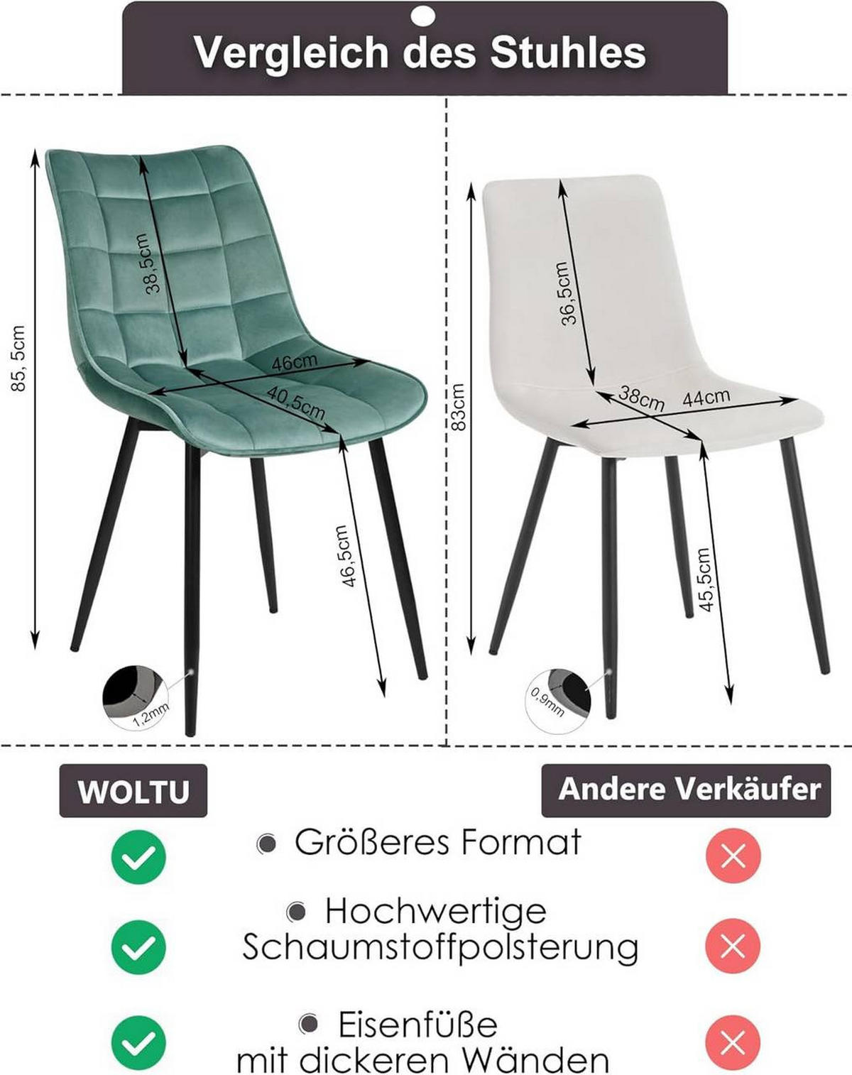ESSZIMMERSTUHL 2er Set, Samt, Metallbeine, Türkis - Türkis/Schwarz, Textil/Metall (46/85.5/40.5cm) - Woltu