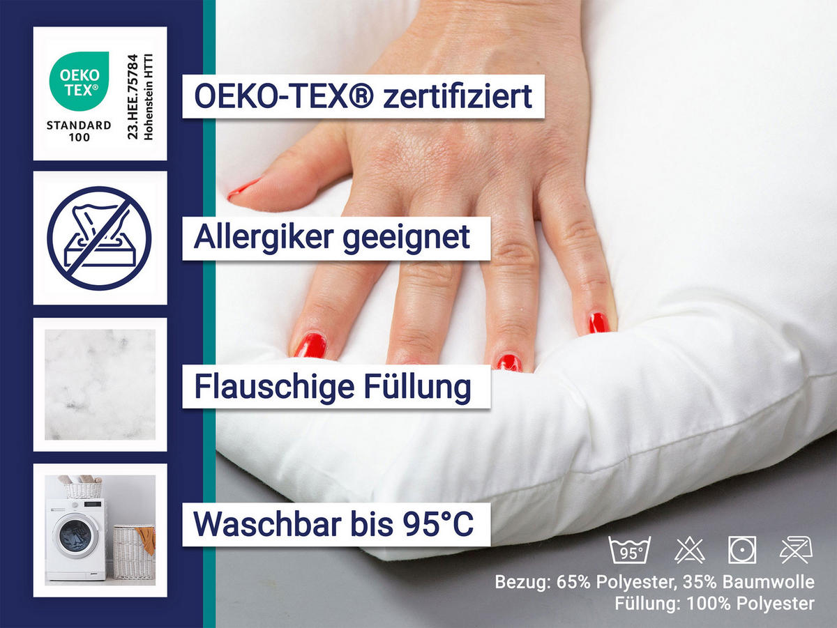 KISSEN, 40x80 cm, 65% Polyester, 35% Baumwolle, Weiß - Weiß, Textil (40/80cm) - Zollner