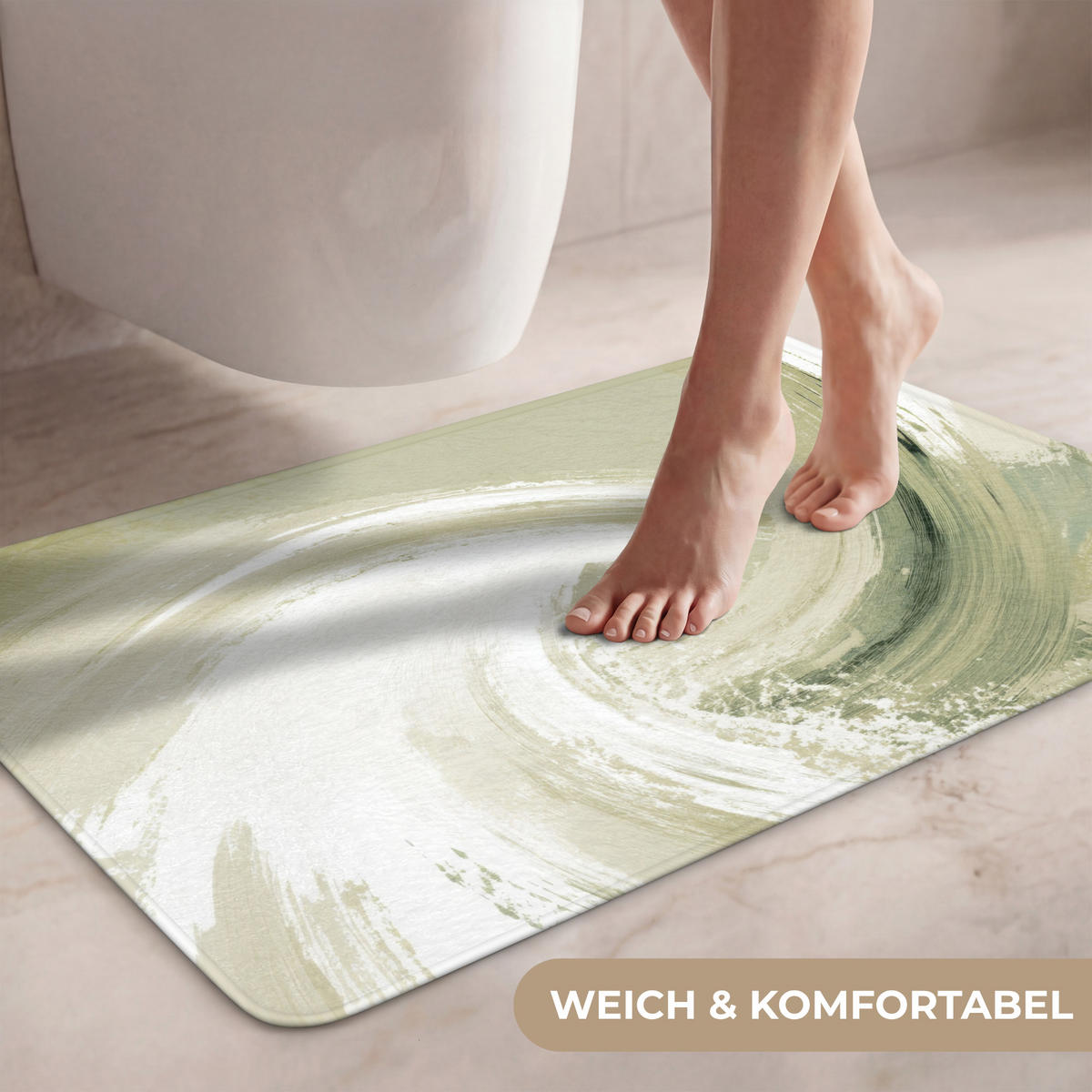 WC PŘEDLOŽKA Abstraktní - Tahy štětcem - Vlny - Zelená 80x50 cm - mátově zelená, textil/plast (80/1cm) - OnlyWow