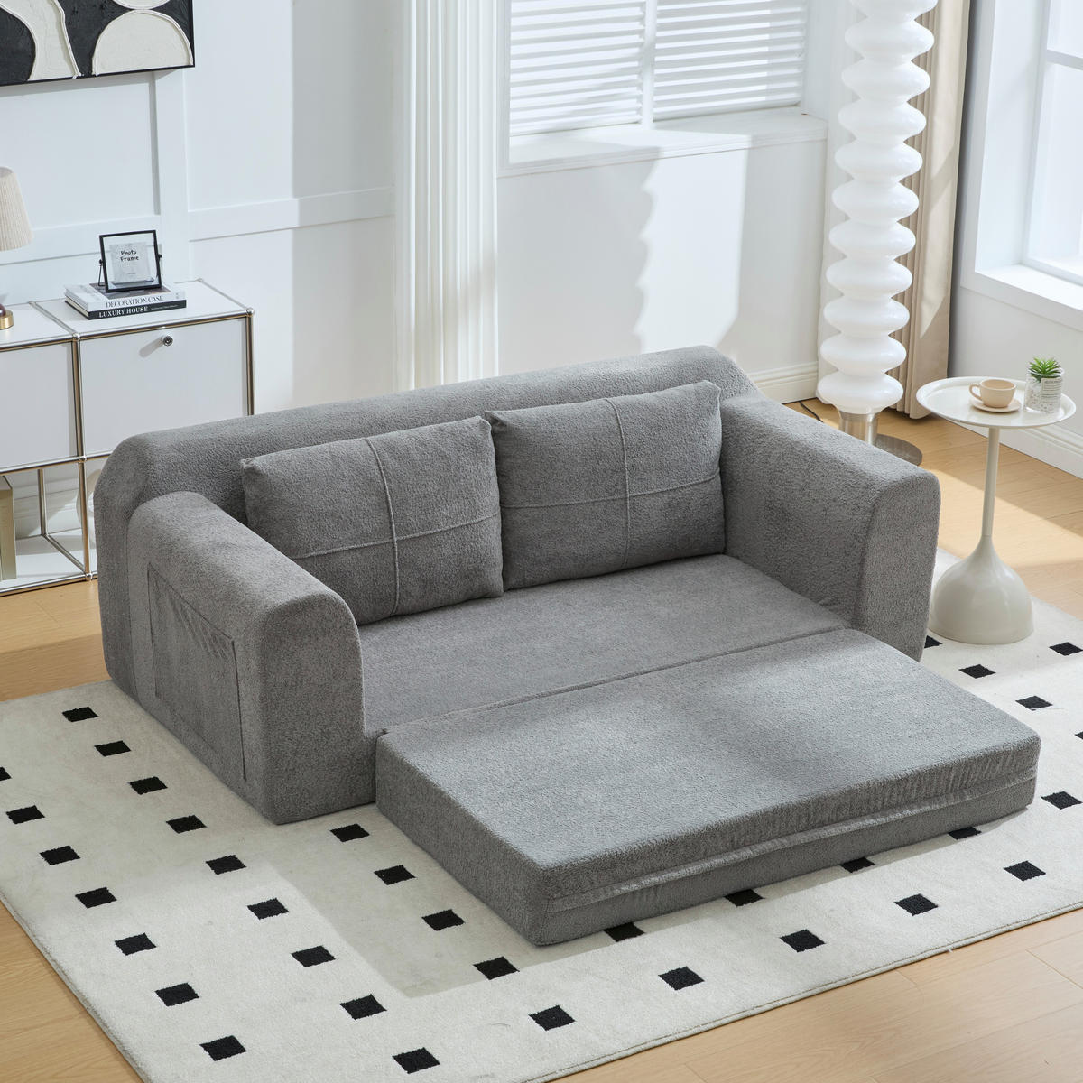 2-SITZER SCHLAFSOFA Samt Dunkelgrau klappbar mit Kissen - Dunkelgrau, Textil (179/61.5/95cm) - WISHDOR