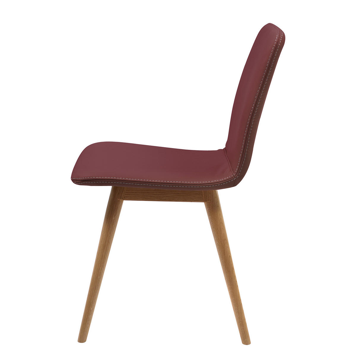 POLSTERSTUHL - Eiche massiv / Echtleder, 2er-Set - Bordeaux, Leder (45/85/60cm) - home24