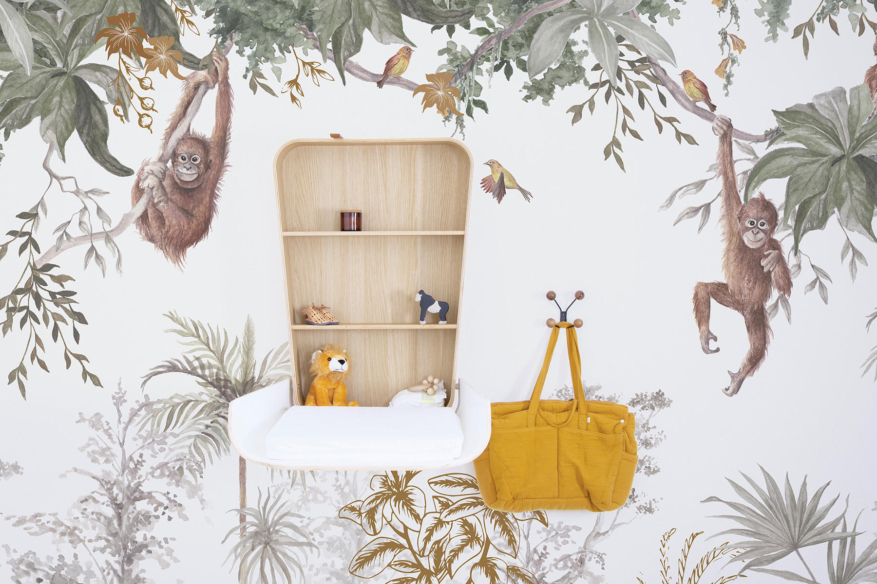 VLIESTAPETE Indonesischer Wald mit Affen. 4 m x 3 m, grün/braun - Multicolor, Papier (300/200cm) - Lilipinso