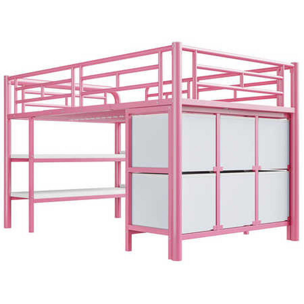 HOCHBETT 90x200 Rosa Metall Treppe Stauraum - Pink, Metall (90/200cm) - FLIEKS