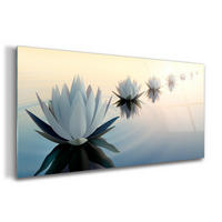 GLASBILD 120x60 cm Lotosblume - Creme/Hellblau, Glas (120/60cm) - TULUP
