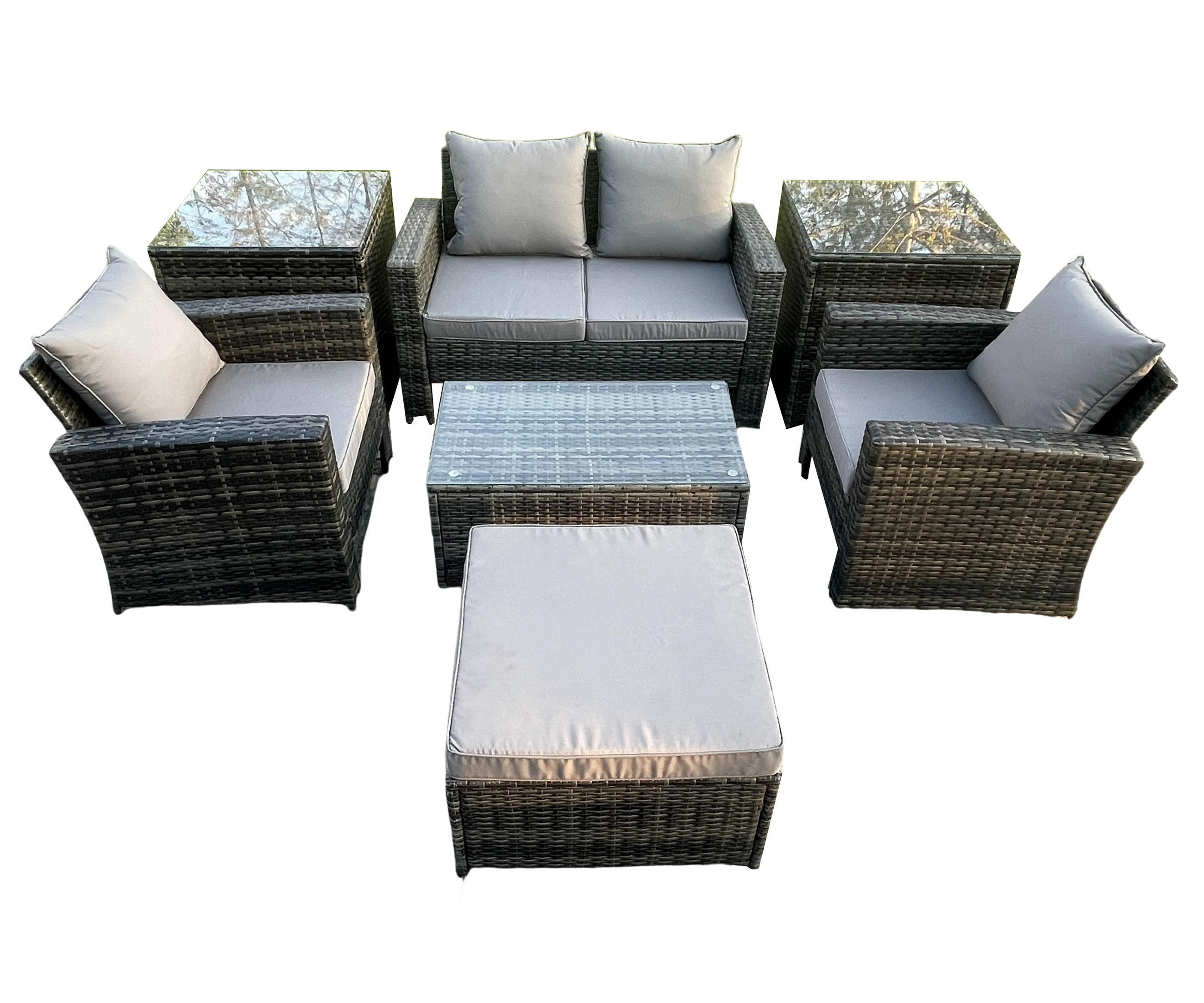 GARTENSOFA SET mit Couchtisch Polyrattan Dunkelgrau 5-Sitzer - Dunkelgrau, Metall - Fimous