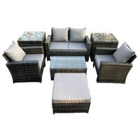 GARTENSOFA SET mit Couchtisch Polyrattan Dunkelgrau 5-Sitzer - Dunkelgrau, Metall - Fimous