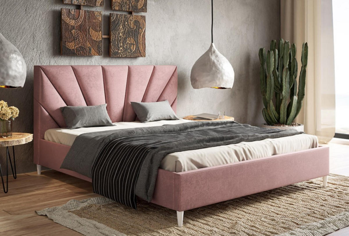 BETT Rosa LUXO 3 Gepolstert Auf Hohen Beinen 180x200 cm - Pink/Schwarz, Textil (180/200cm) - Sepro Meble