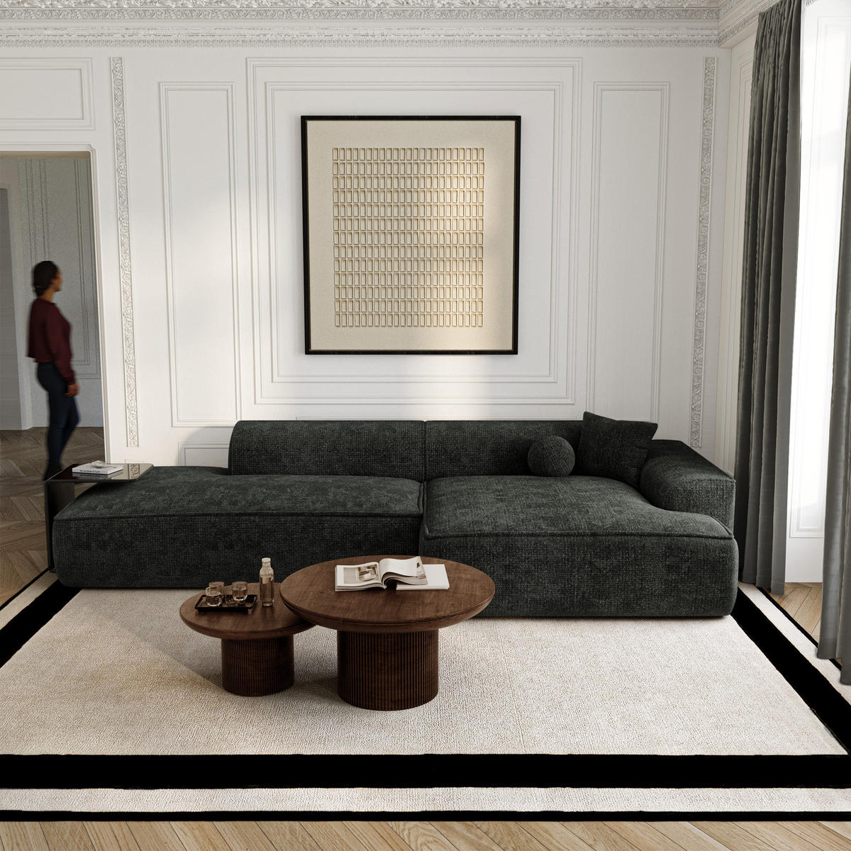 ECKSOFA rechtwinklig HANA Strickvelours Dunkles Anthrazit 300cm - Dunkelgrau/Anthrazit, Textil (300/155cm) - Premium Interiors