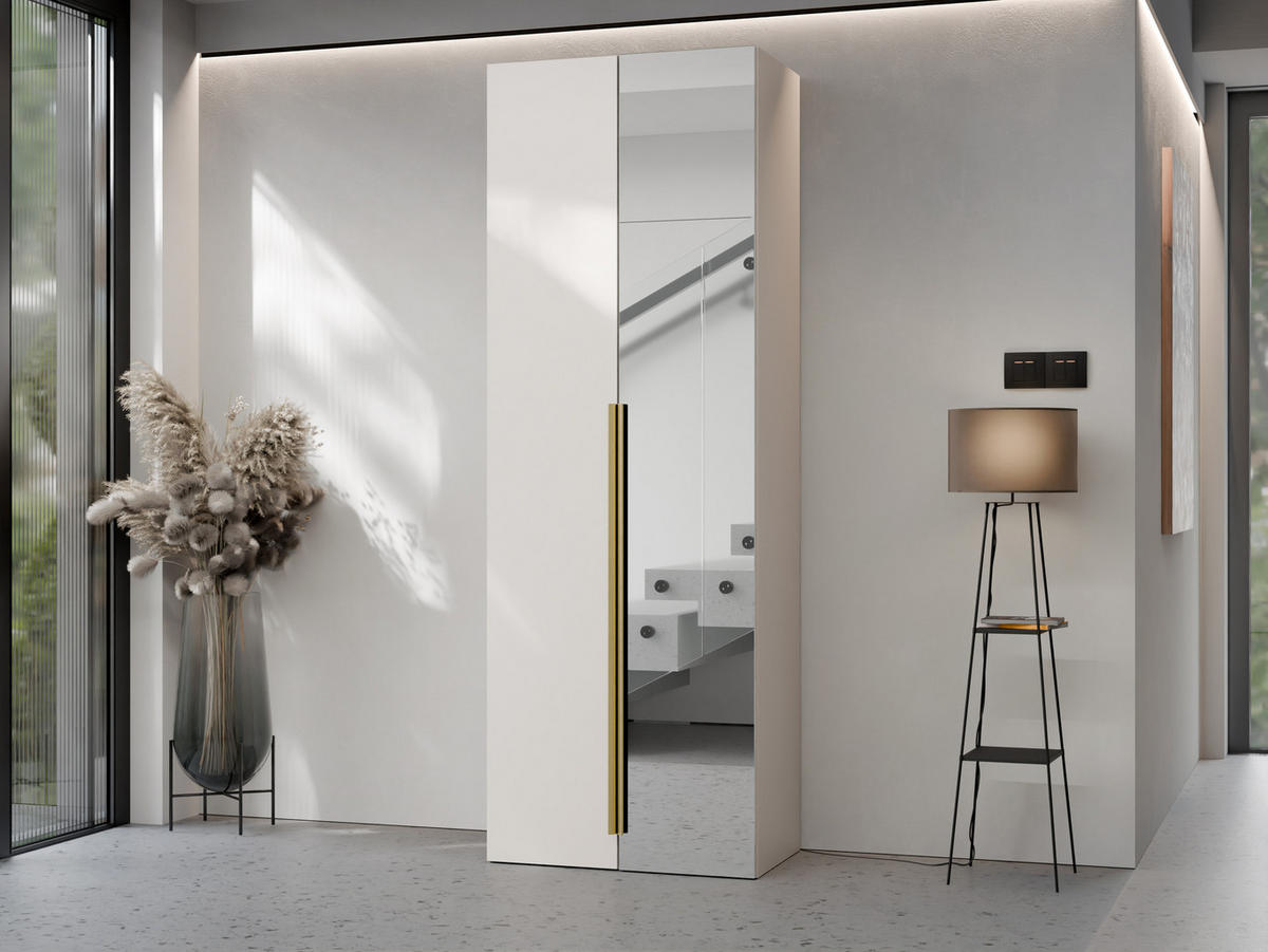 KLEIDERSCHRANK Kerkin 2D mit Spiegel - Sandfarben/Goldfarben, Holzwerkstoff/Kunststoff (70/200/42cm) - MIRJAN24