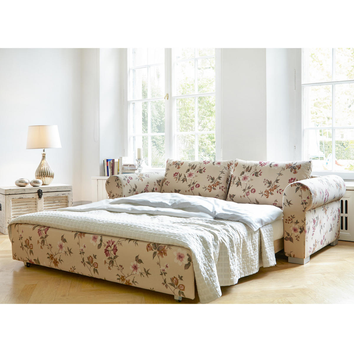 SCHLAFSOFA - Beige/Rosa, Textil (185/90/90cm) - home24