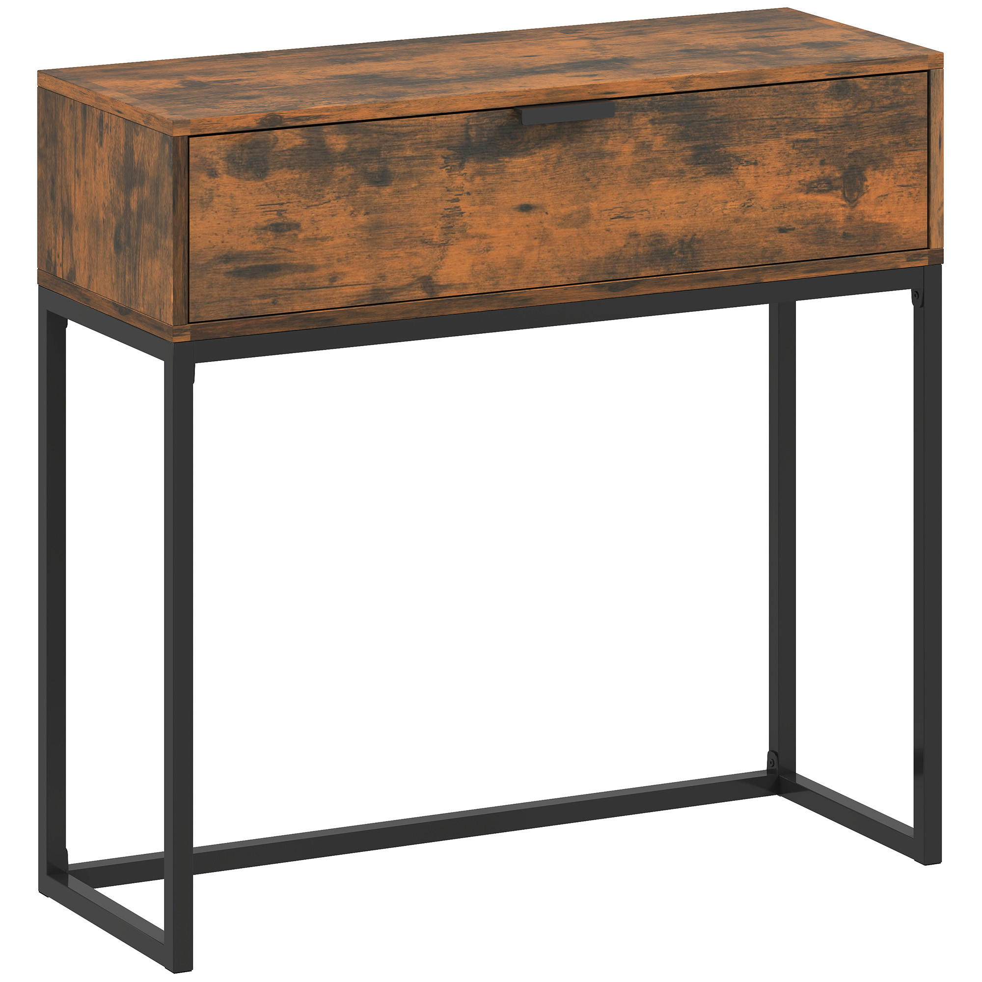 KONSOLENTISCH Flurtisch mit Schublade Stahlrahmen Beistelltisch Rustikal-Braun - Schwarz/Braun, Holzwerkstoff/Metall (80/30/76cm) - HOMCOM
