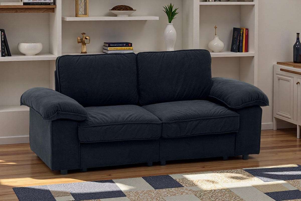 2-SITZER Sofa mit Stauraum Stoffbezug und Holzrahmen 201/91/89 cm Schwarz - Schwarz, Textil (91/89/201cm) - Redom