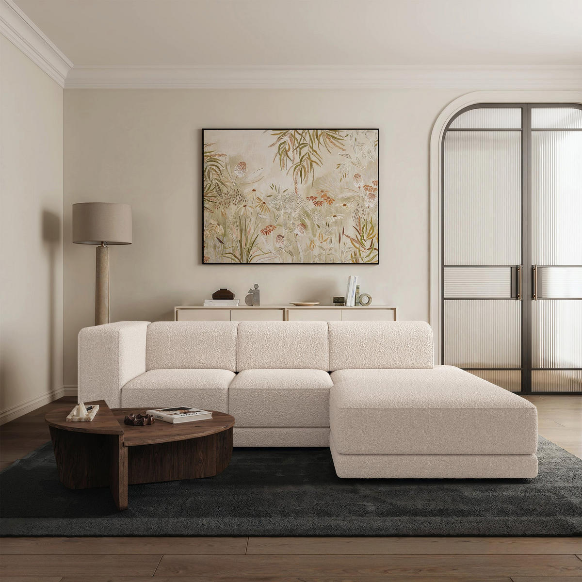 ECKSOFA Novals L-Form, 4-Sitzer, rechts 278 cm - Creme/Schwarz, Holz/Kunststoff (168/278cm) - Selsey