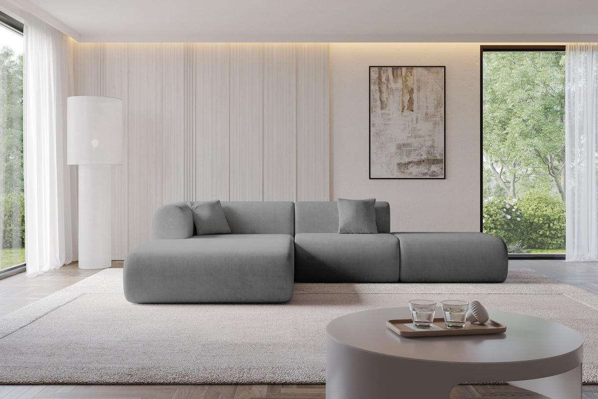 ECKSOFA Ottomane Links OVLY-L 289x176x71 Grau Samt - Taupe/Schwarz, Holzwerkstoff/Kunststoff (176/289cm) - ALTDECOR