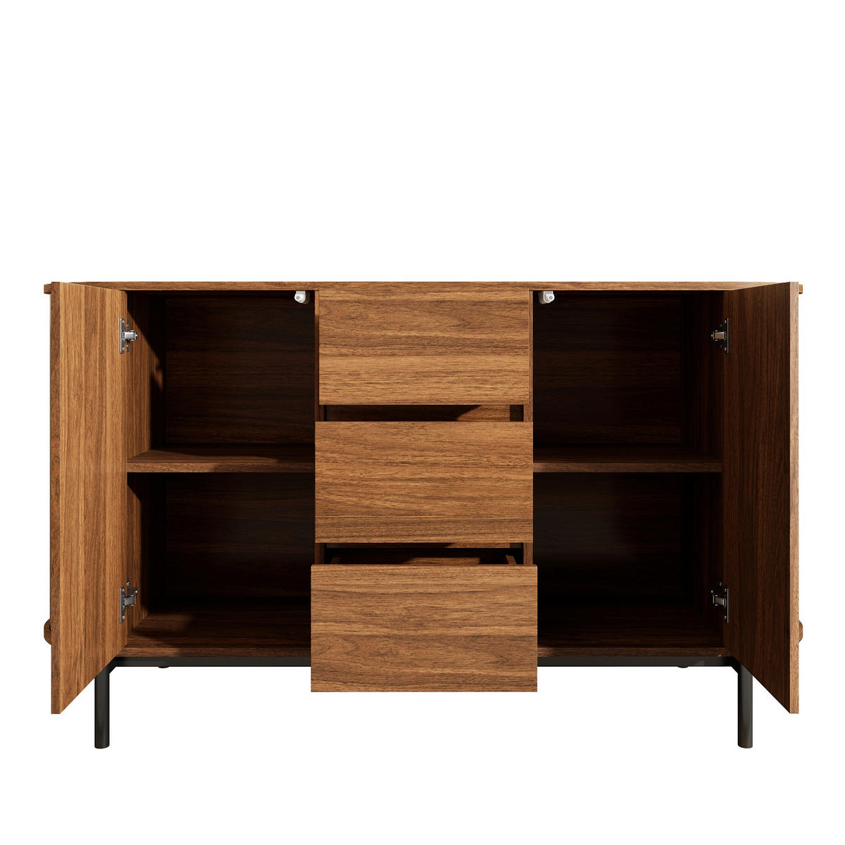 SIDEBOARD in Holzoptik mit Rattan, ovale Form und verstellbaren Fächern - Walnussfarben, Holzwerkstoff (140/77.5/38cm) - Urban Meuble
