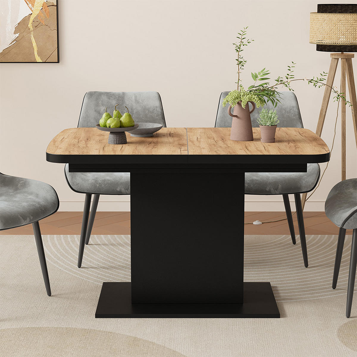 ROZKLÁDACÍ JÍDELNÍ STŮL Fenaro Černý/zlatý dub - barva dubu, kompozitní dřevo (80/120/77.3cm) - Vicco