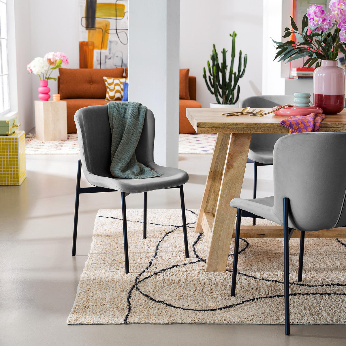 POLSTERSTUHL - 2er-Set - Hellgrau/Schwarz, Textil (52/79/49cm) - home24