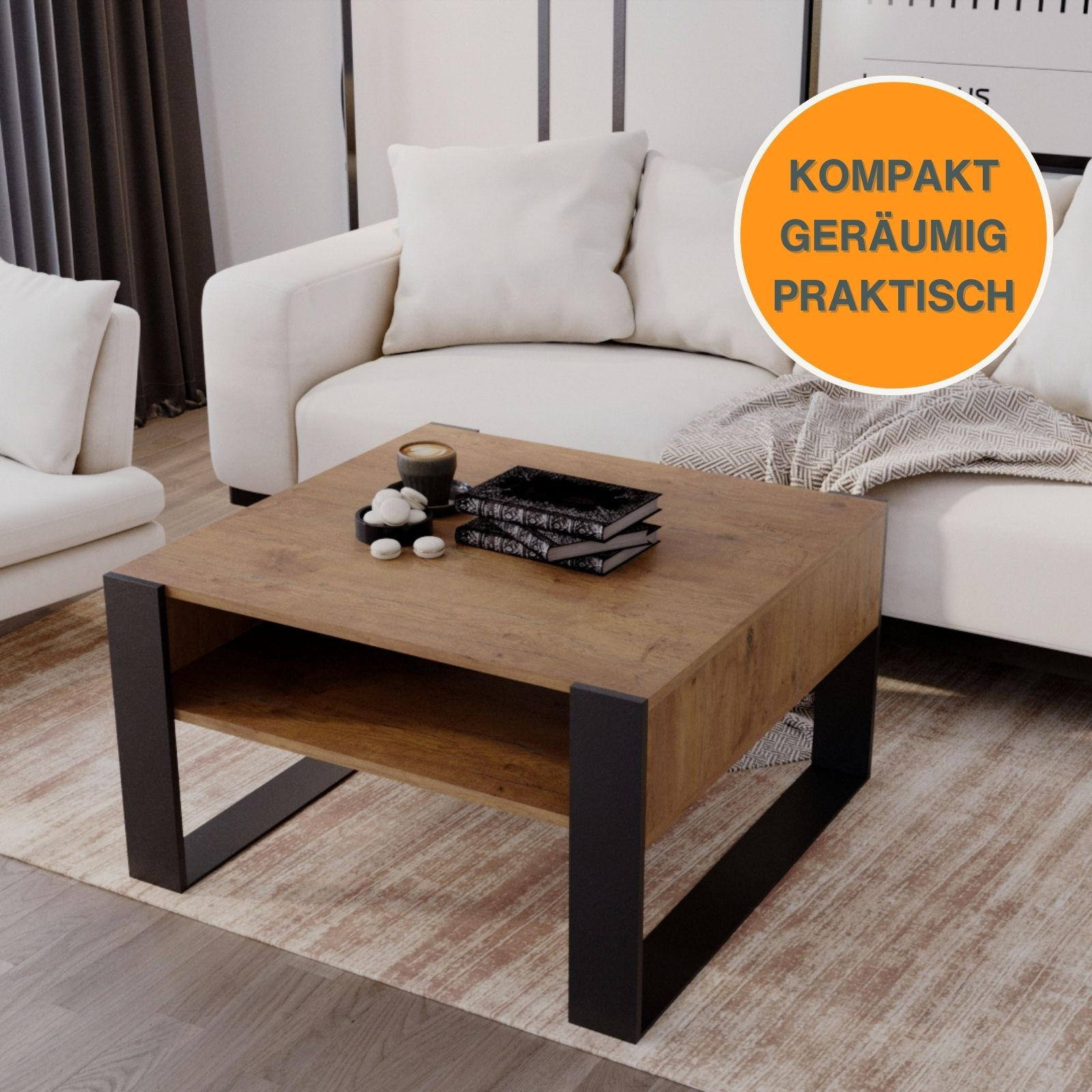 COUCHTISCH Karo_71.5 68/45/71,5 - Nussbaumfarben/Schwarz, Holzwerkstoff (72/68/45cm) - RAUMHIRSCH FURNITURE